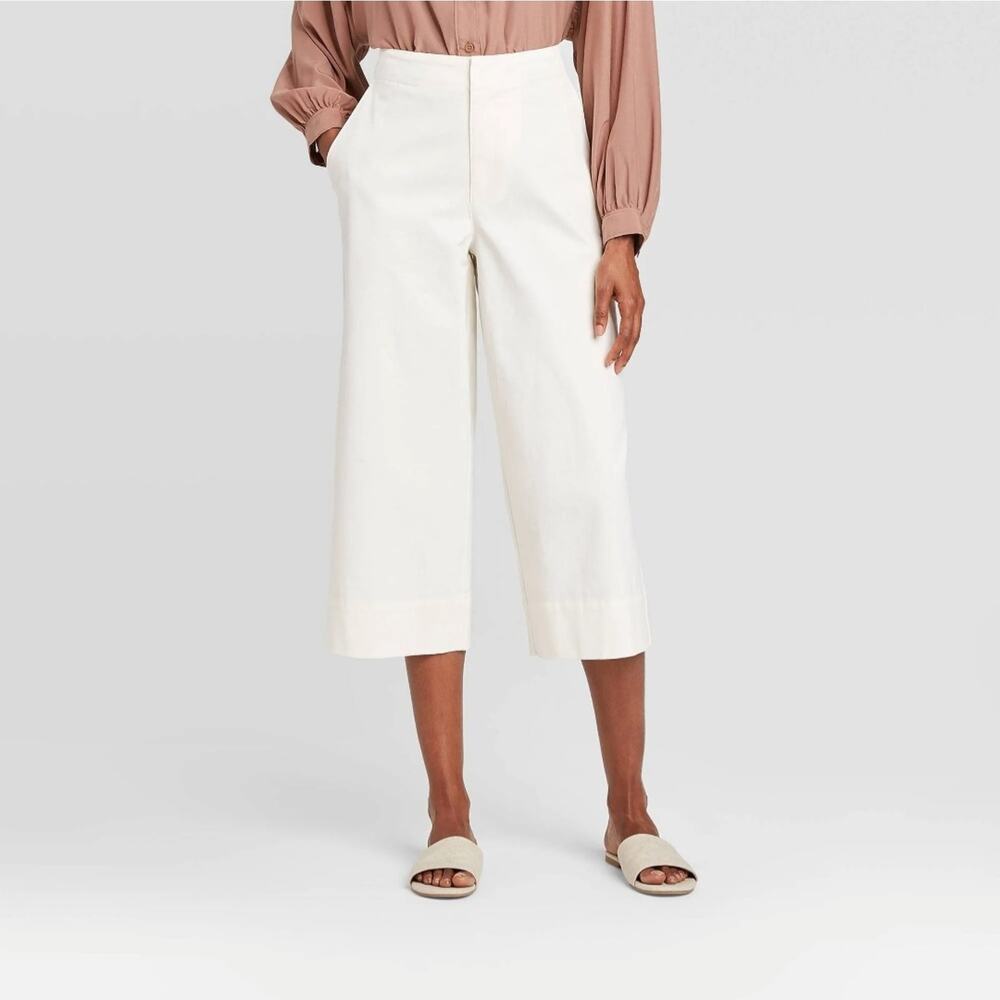 Prologue Womens Size 6 High Rise Cropped Wide Leg Pants Off White Pockets New